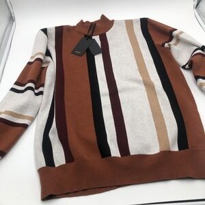 Grace Karin Mens‎ Sweater New With Tags Size Medium Brown Striped Sporty NWT